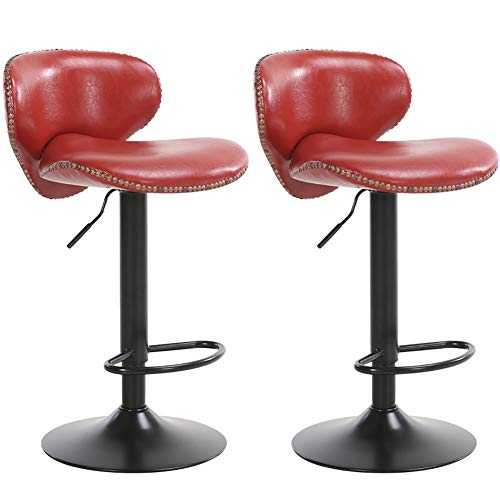 qddan Set of 2 Bar Stools Upholstered Seat With Backrest Footrest and Metal Legs Adjustable Height 62-82 Cm Kitchen Breakfast Bar Stools Breakfast Dining Stools (Color : Red)