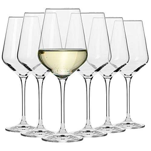 Krosno Large White Wine Glasses | Set of 6 | 390 ML | Avant-Garde Collection | Crystal Glass | Perfect for Home, Restaurants and Parties | Dishwasher and Microwave Safe