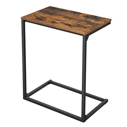 VASAGLE Side Table, Small Sofa Table, End Table, Laptop Table, for Bedroom, Living Room, Work in Bed or on The Sofa, Simple Structure, Stable, Industrial Style, Rustic Brown and Black LNT52BX