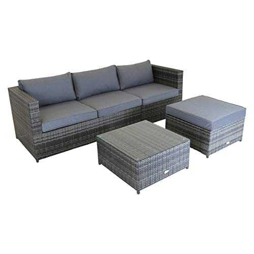 Charles Bentley L-Shaped 3 Seater Outdoor Rattan Furniture Lounge Set Grey