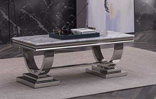 Modernique 120 cm Marble FLAVIO Marble Coffee Table with Polished Stainless Steel Frame