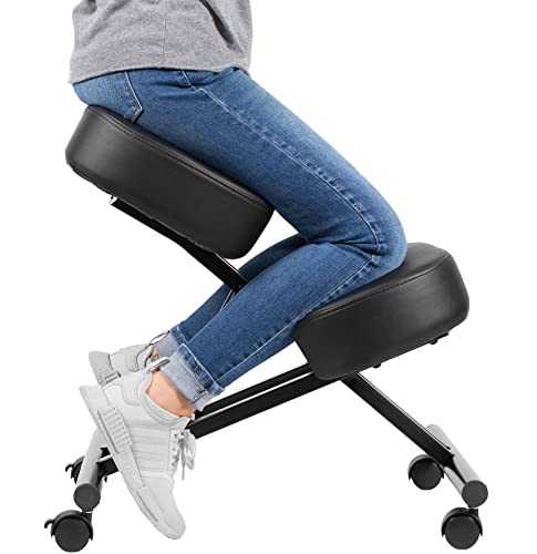 Ergonomic Kneeling Chair, Adjustable Stool for Home and Office - Improve Your Posture with an Angled Seat - Thick Comfortable Moulded Foam Cushions - Brake Casters
