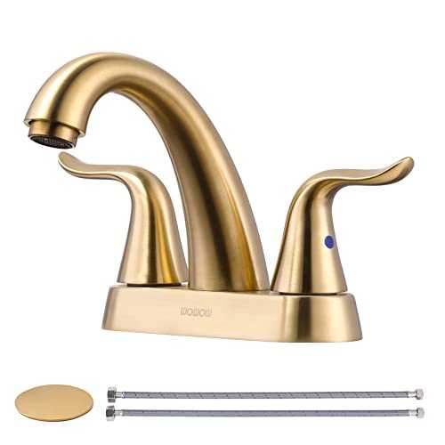 WOWOW 4 Inch Bathroom Faucet Brushed Gold Bathroom Sink Faucet Centerset Vanity Faucet with Pop-up Drain Modern Mixer Tap Rv Sink Faucet