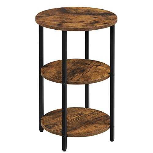 VASAGLE Sofa Side Table, Round Coffee End Table, 3-Tier Accent Table with Steel Frame, for Living Room, Bedroom, Easy Assembly, Industrial, Rustic Brown and Black LET280B01