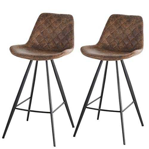 HOMCOM Set Of 2 Bar Stools Vintage Microfiber Cloth Tub Seats Padded Comfortable Steel Frame Footrest Quilted Home Business Bar Cafe Kitchen Chair Stylish Brown