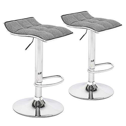 Bonnlo Bar Stool Set of 2 Modern Bar Stools with Adjustable Height, Linen Fabric Seat and Footrest, 360° Swivel Stool for Bar Counter, Kitchen and Home (Grey)