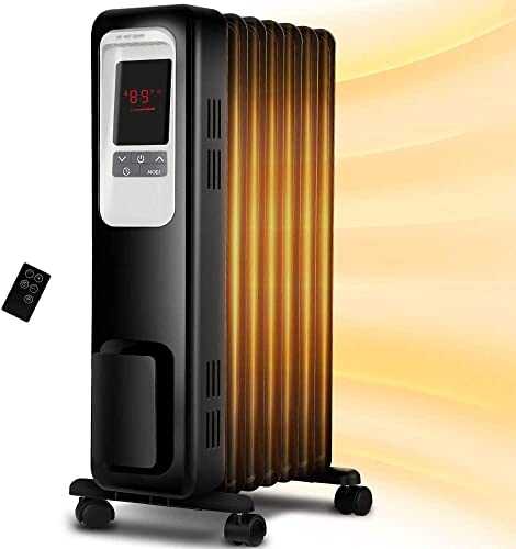 BDRSLX Space Heater, 1500W Oil Filled Radiator Electric Heater With Digital Thermostat, 24 Hrs Timer & Remote, Portable Heater For Full Room Indoor