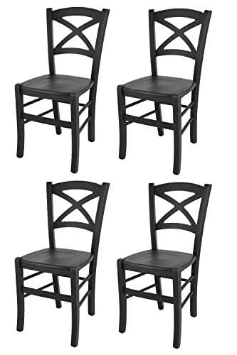 t m c s Tommychairs - Set of 4 chairs CROSS suitable for kitchen and dining room, structure in beechwood painted colour black aniline and wooden seat