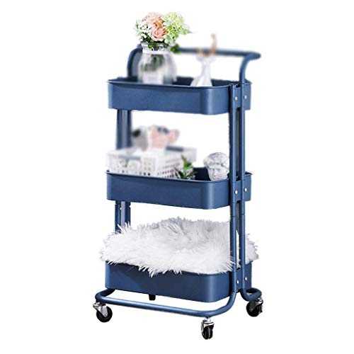 GAXQFEI Foyer Rack 3-Tier Rolling Utility Cart, Service Cart with Mesh Basket Handles and Wheels for The Kitchen Cafe Bedroom Storage Shelves for Storage,B,45 * 38 * 82Cm