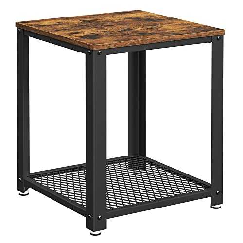 VASAGLE Side, Industrial End, Coffee Table, with Metal Frame, Easy to Put Together, for Living Room, Bedroom, Kitchen, Rustic Brown and Black LET41X, Wood chipboard, iron, Vintage, 45 x 45 x 55 cm