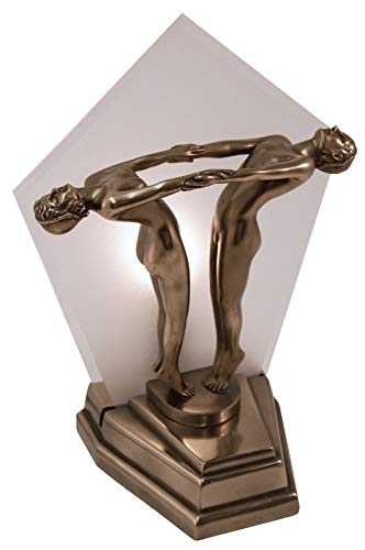 30cm Table Lamp Art Deco/Nouveau Harmony Figurine Bronze Finished Polystone Glass Shade Light Bulb Included