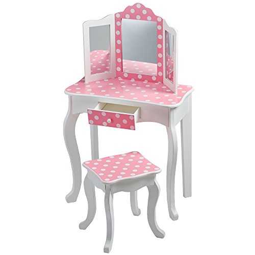 Fantasy Fields Gisele Kids Dressing Tables Vanity Table With Mirror & Stool Pink Polka Dot UK-TD-11670F