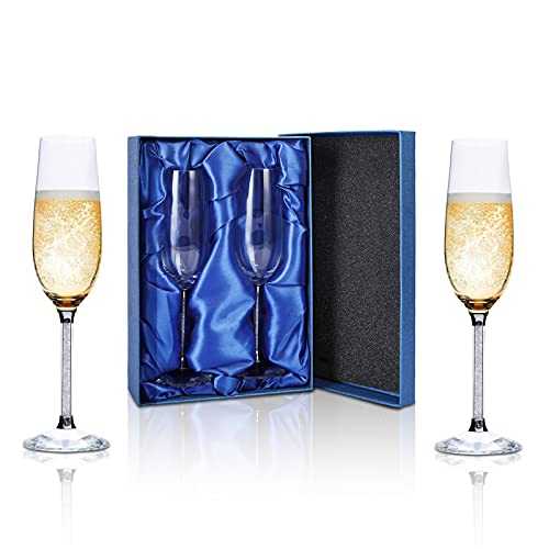 Champagne Flutes Set of 2, Smalibal 220ml Hand Blown Crystal Champagne Glasses Prosecco Glasses with Premium Gift Box, Modern Elegant Gift for Women, Men, Wedding, Anniversary, Christmas, Birthday