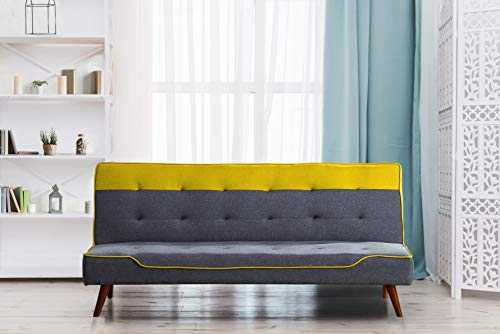 Comfy Living Fabric Sofa Bed 3 Seater Recliner With Wooden Legs - Grey Red Blue Yellow Cream (Yellow)