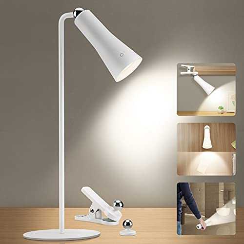 Desk Lamp, LED Table Lamp Rechargeable Battery, Multifunctional Bedside Lamp Dimmable Touch Control Warm / White Color Temperature Mode 360°Rotate Magnetic Removable Wall Lamp for Bedroom Study Office