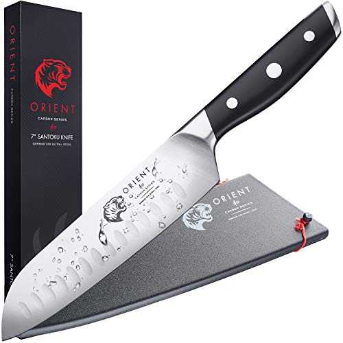 [New] 7 inch Santoku Knife 18cm Chef Kitchen Knife, Stainless Steel, Cooking Knives, Bonus Cover, Gift Box