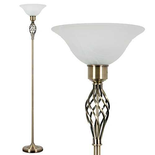 Traditional Style Antique Brass Barley Twist Floor Lamp with a Frosted Alabaster Shade