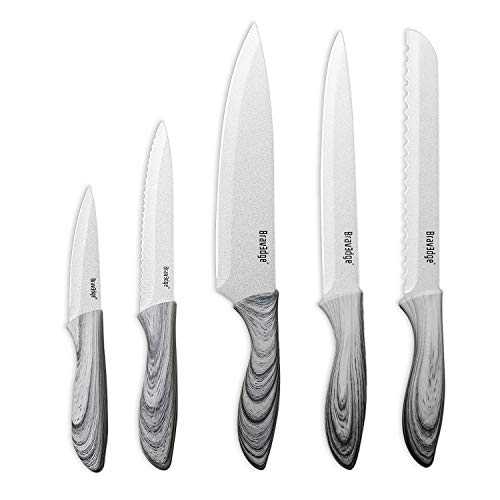 Kitchen Knives, Bravedge 5 PCS Kitchen Knife Set with Sheaths and Gift Box, High Carbon Stainless Steel Ultra Sharp Chef Knife Set for Multipurpose Cooking with Ergonomic Handle & Non-Stick Coating