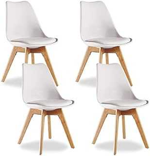 P&N Homewares® Lorenzo Tulip Chair Plastic Wood Retro Dining Chairs White Black Grey Red Yellow Pink Green Blue (SET OF 4) (WHITE)