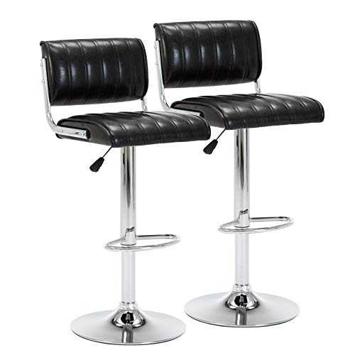 IntimaTe WM Heart Retro Bar Stools Set of 2, PU Leather Island Counter Stools, Swivel Kitchen Breakfast Dining Chairs with Back and Footrest (Black)