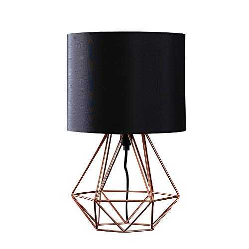 MiniSun Modern Copper Metal Basket Cage Bed Side Table Lamp with a Black Fabric Shade