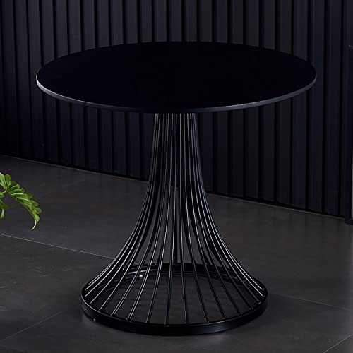 Table, Nordic Simple Marble Pattern Dining Table Round Home Dining Table Living Room Coffee Table Leisure Negotiation Table, Gray(Size:70cm,Color:black)