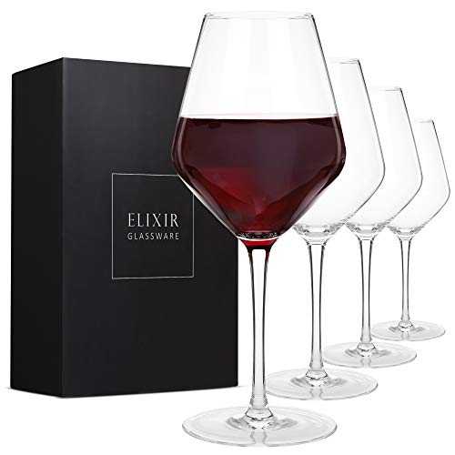 Red Wine Glasses Set of 4 – Hand Blown Large Wine Glasses – Long Stem Crystal Wine Glasses for Wine Tasting, Wedding, Anniversary, Christmas – 650ml, Clear