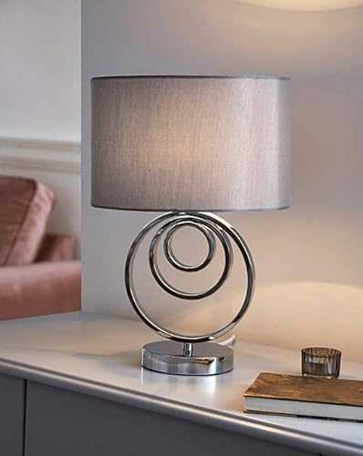 Hallam Chrome Circle Table Lamp and Grey Shade