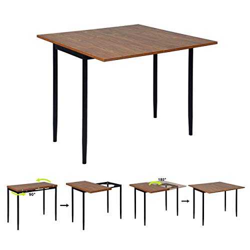 MEUBLE COSY Extending Dining Table Modern for 4 People Steel Frame Office Computer Desk Console Hallway Entryway, Walnut, 909076cm