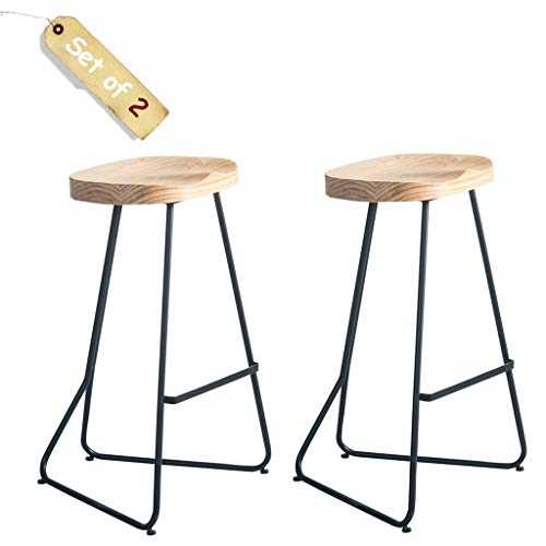 ZHAS Retro Table and Chair Combination, Wrought Iron Coffee Table/Bar Stool Set of 2, Solid Wood High Stool 30 Inches, Home Decoration