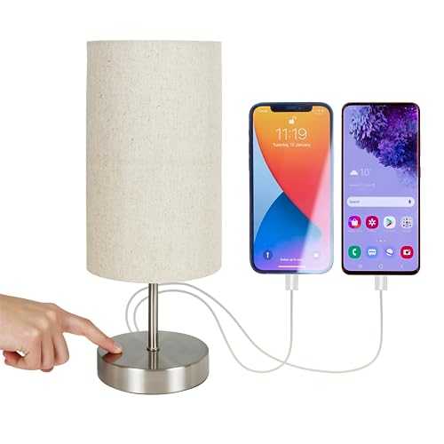 Caza Bedside Lamps, Touch Lamps Bedside with 2 USB Charging Ports, A Bedside Lamp with USB & USB C, Dimmable Bedside Table Lamp with Fabric Shade for Bedroom, Living Room, Office, LED Bulb Included