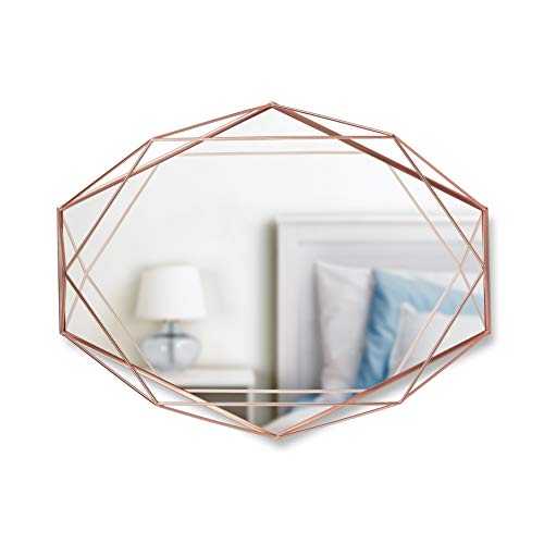 Umbra Prisma Modern Geometric Shaped Oval Mirror Wall Decor for Bedroom, Bathroom, Living, Dining Room, 22x17In, Copper
