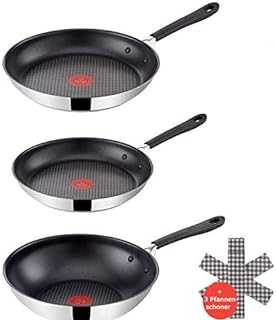 Tefal E85711 Jamie Oliver 4-Piece Pan Set, 24&nbsp;cm and 28&nbsp;cm Frying Pan, 28&nbsp;cm Wok Pan, with Non-Stick Coating, Suitable for Induction Cookers, Stainless Steel, with Glass Lid 28&nbsp;cm