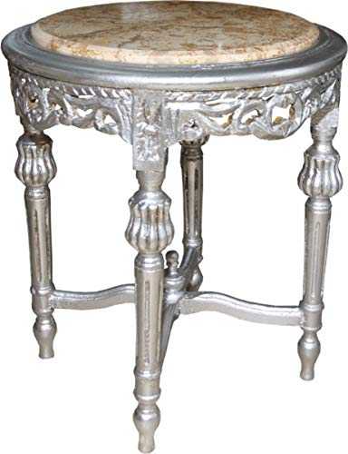 Casa Padrino Baroque table with marble top round silver 52 x 45 cm antique style - phone flower stand