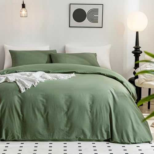 JELLYMONI Green 100% Washed Cotton Duvet Cover Set, 3 Pieces Luxury Soft Bedding Set with Zipper Closure. Solid Color Pattern Duvet Cover Cal-King Size(No Comforter)