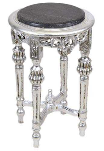 Casa Padrino Baroque table with black marble top round silver 50 x 35 cm antique style - phone flower stand