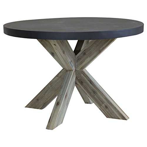 Charles Bentley Round Fibre Cement & Acacia Wood Industrial Indoor Outdoor Dining Table - Grey & White Washed Wood