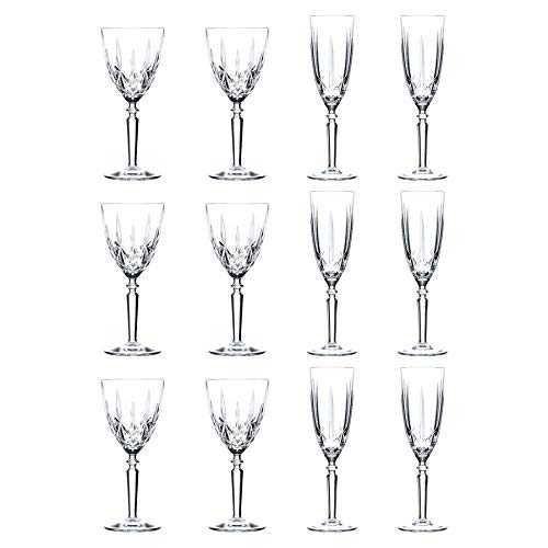 RCR Crystal Orchestra Cut Glass Wine Glasses and Champagne Flutes - 290ml, 200ml - 12pc Set