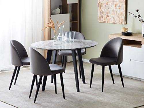 Beliani Minimalist Dinner Dining Kitchen Table Marble Effect Black Metal Legs Round 110 cm Mosby