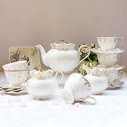 ZQJKL 15 Pieces Porcelain Tea Sets With Teapot Tea Cups and Saucer Set Bone China Coffee Cups Sets Ceramic Tea Service for Adults Afternoon Tea Set