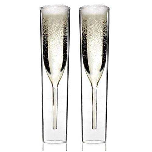 KJGHJ 2/4/6 Pcs Double Wall Champagne Flutes Mouth-Blown Reusable Glass Best Gift For Parties Weddings Celebrations, Champagne Flutes (Color : 6pcs)