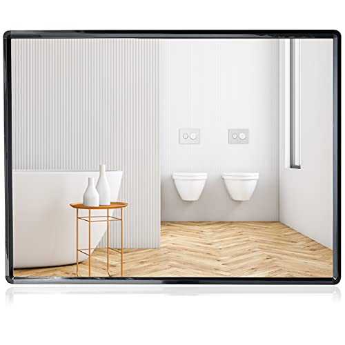 SHANFO Large Wall Mirrors 60*80 cm Black Metal Framed Mirror Rectangular Bathroom Mirrors Wall Mounted Modern Simple Style