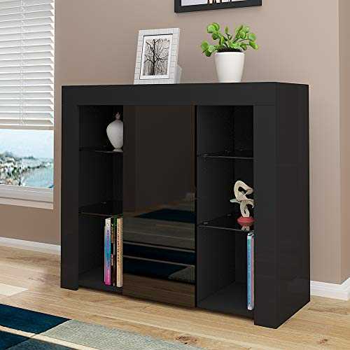 Panana Sideboard Modern Living Room Cupboard Unit Cabinet Furniture Shelves LxDxH LxDxH 94x35x83cm (Black)