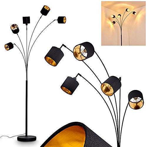 Floor lamp Alsen in Metal & Fabric, Black & Gold, Retro Foot Light Fitting in a Vintage Living Room, with on/Off Switch on The Cable, for 5 x E14 max. 28 Watt Light Bulbs, Suitable LED Bulbs