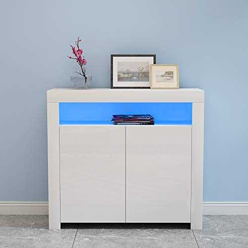 Panana Modern Furniture 2 High Gloss Doors Sideboard Storage Cabinet with RGB Multicolor LED Lighting (White)