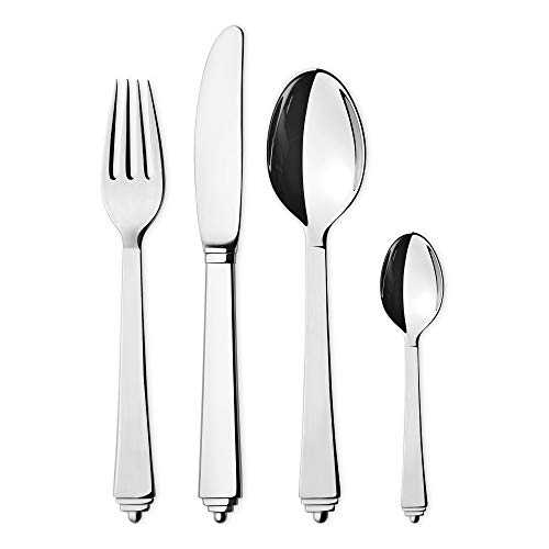 Georg Jensen Pyramid Cutlery Set, 24 Pieces - 6X Dinner Fork, 6X Dinner Spoon, 6X Grill Dinner Knife and 6X Tea Spoon, Mirror Polished Stainless Steel 18/8 by Harald Nielsen
