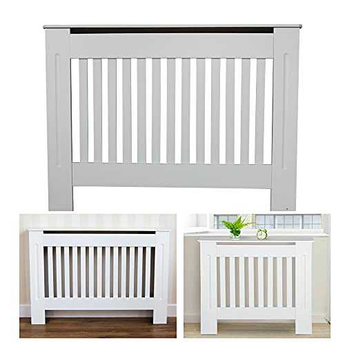 Traditional MDF Wood Radiator Cover Slatted Shelf Cabinet Home Office Heater Cover Vent Flat Packed Easy Assembly Medium: H 82 x W 112x D 19 Cm