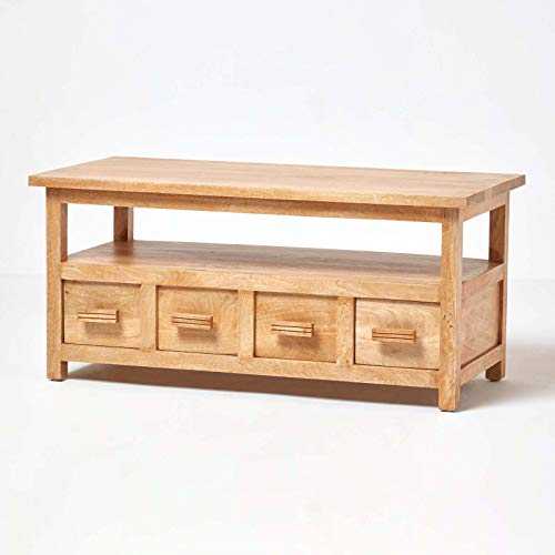 HOMESCAPES Solid Mango Wood Coffee Table cum TV Unit Oak Shade Mangat Living Room Furniture 110 x 50 x 50 cm