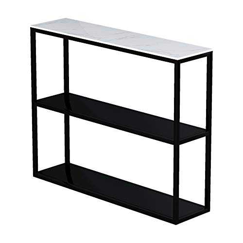 OuPai Table Console Table，Marble 3 Tier Floor-standing Book Shelf Iron Art Storage Rack Hall Side Table Black/White 30 × 9 × 30 Inch for Living Room Bedroom (Color : Black)