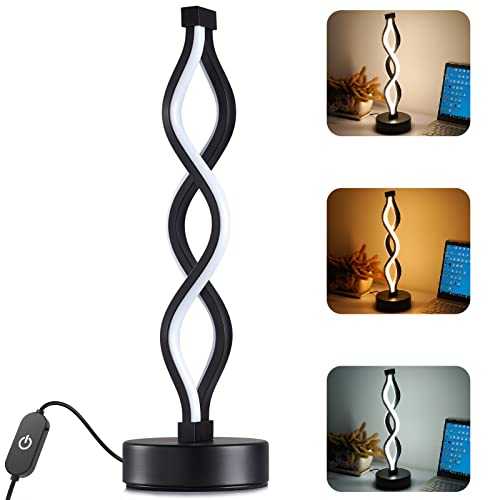 Spiral LED Table Lamp for Bedroom, Dimmable Bedside Table Lamp with 3 Color Temperatures, 12W Twisted Black Bedside Night Light, Modern Creative Desk Lamp for Reading, Living Room